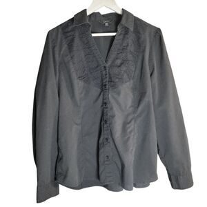 Jessica Black Lace Front Ruched Button Down Shirt